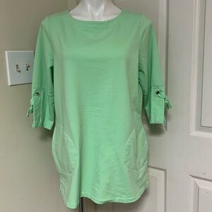 D&Co Active Light Green Cotton Blend Knit 3/4 Sleeve Top Medium